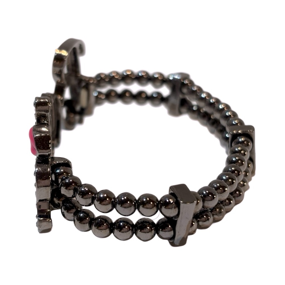 Barbie Crystal Dark Metal Ball‎ Beaded Stretch Bracelet with Lips Kiss - Picture 7 of 7
